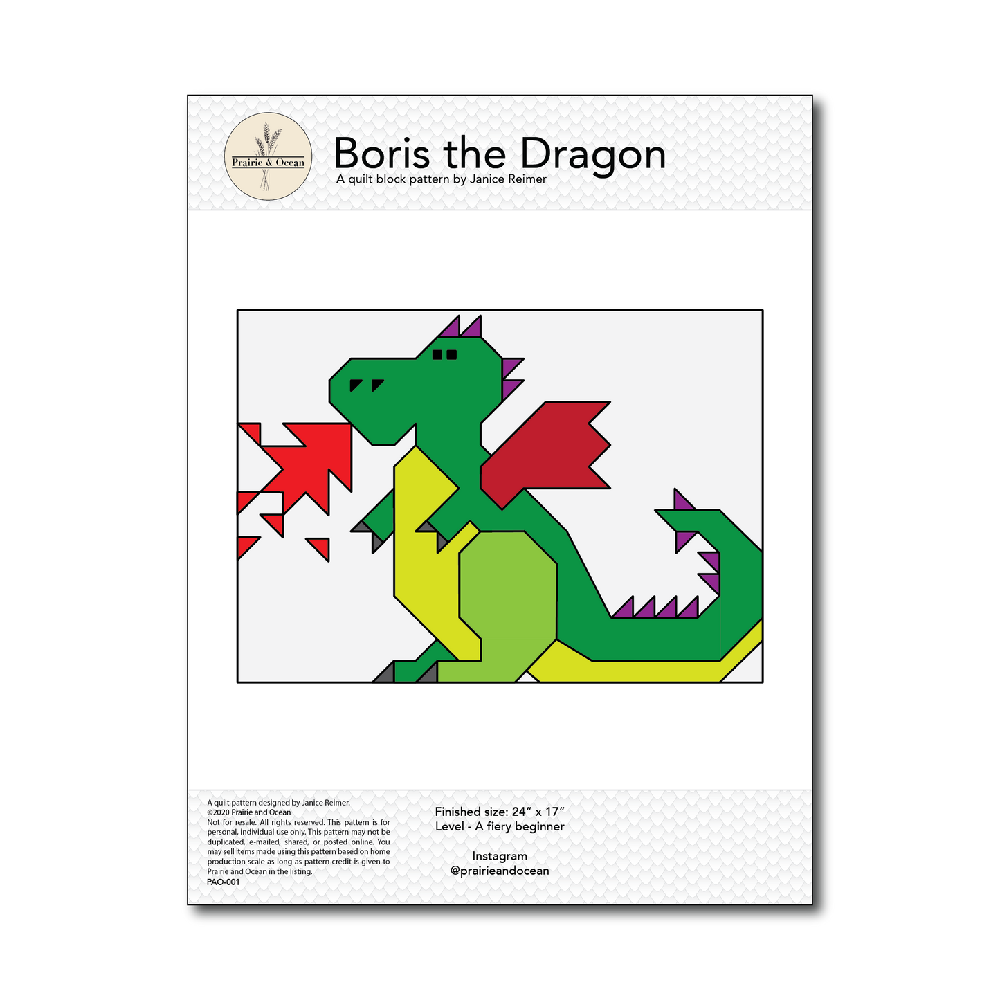 Boris the Dragon Quilt Pattern - PDF